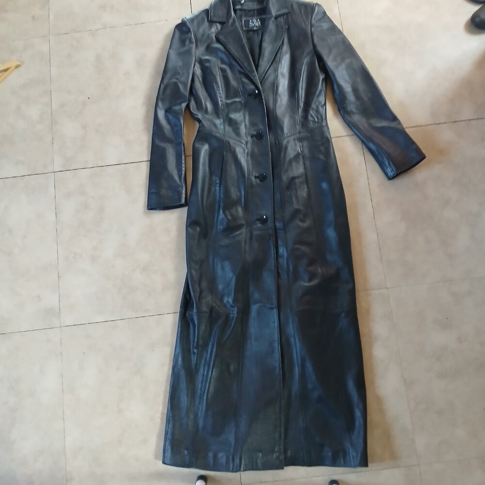 Long Trench Matrix Gothic Black Leather Coat